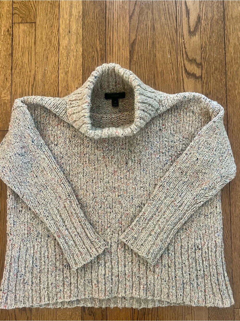 J. Crew Cream Tweed Cowl Neck Sweater with Multicolor Flecks - Picture 4 of 5